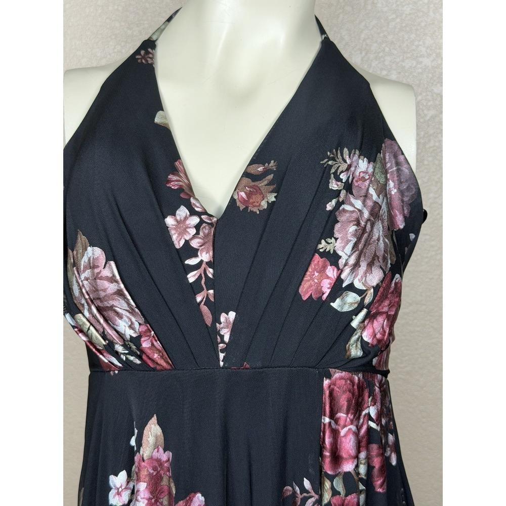 Betsy & Adam Floral Maxi Dress Sz 6 Black Pink Halter Empire Waist Formal - Picture 2 of 8
